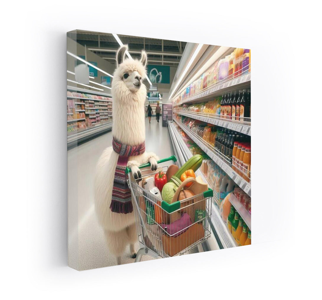 Llama on a Shopping Spree: A Fluffy Gourmet in a Supermarket