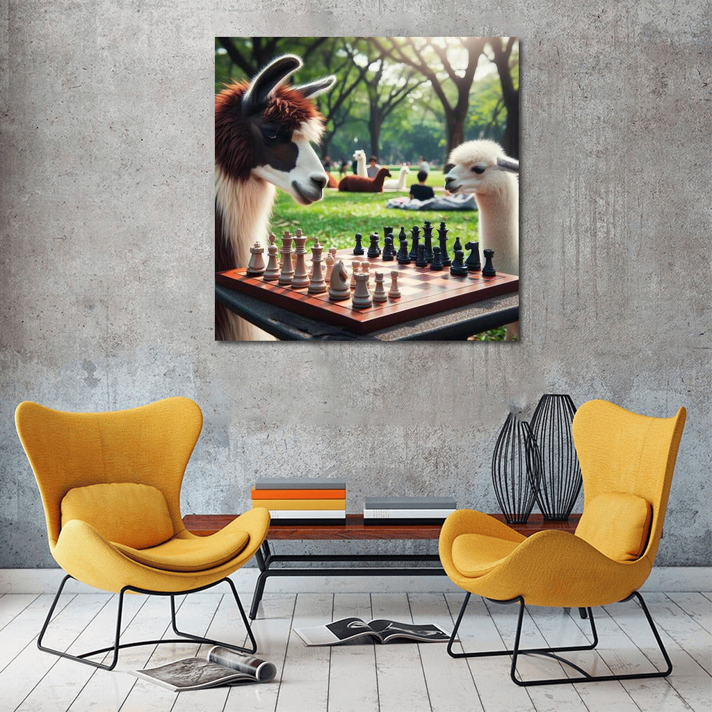 Chess Llamas in the Park: A Humorous Masterpiece for the Interior