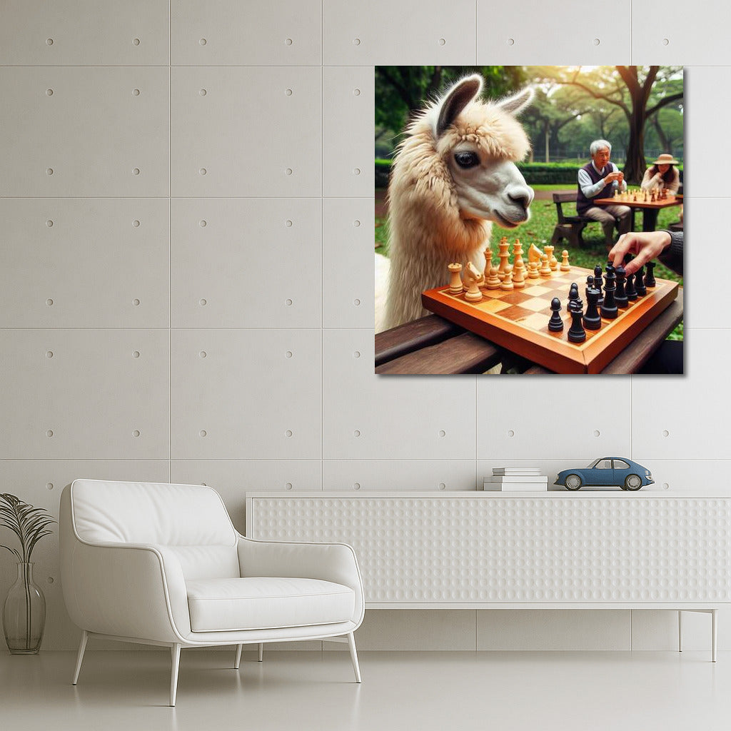 Chess Llama in the Park: Playful Charm for Your Interior