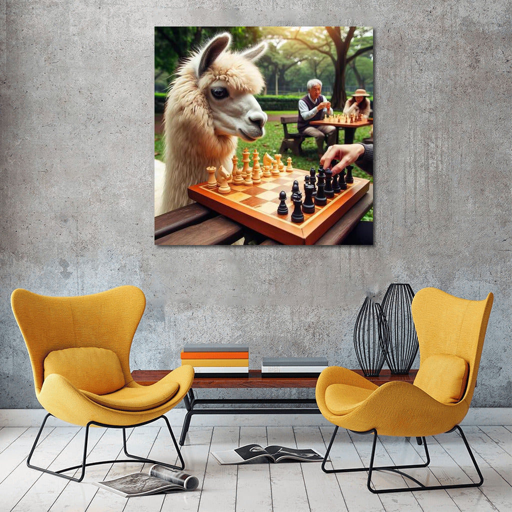 Chess Llama in the Park: Playful Charm for Your Interior