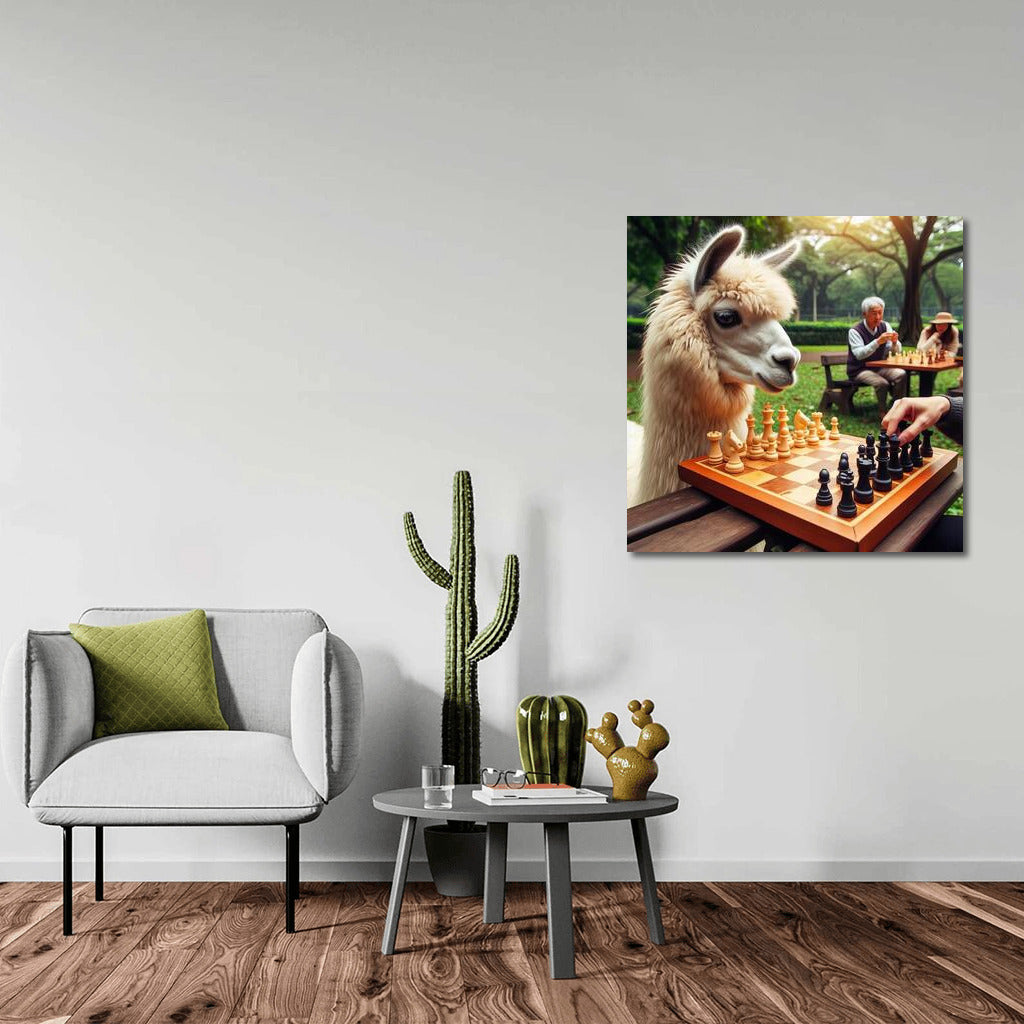 Chess Llama in the Park: Playful Charm for Your Interior