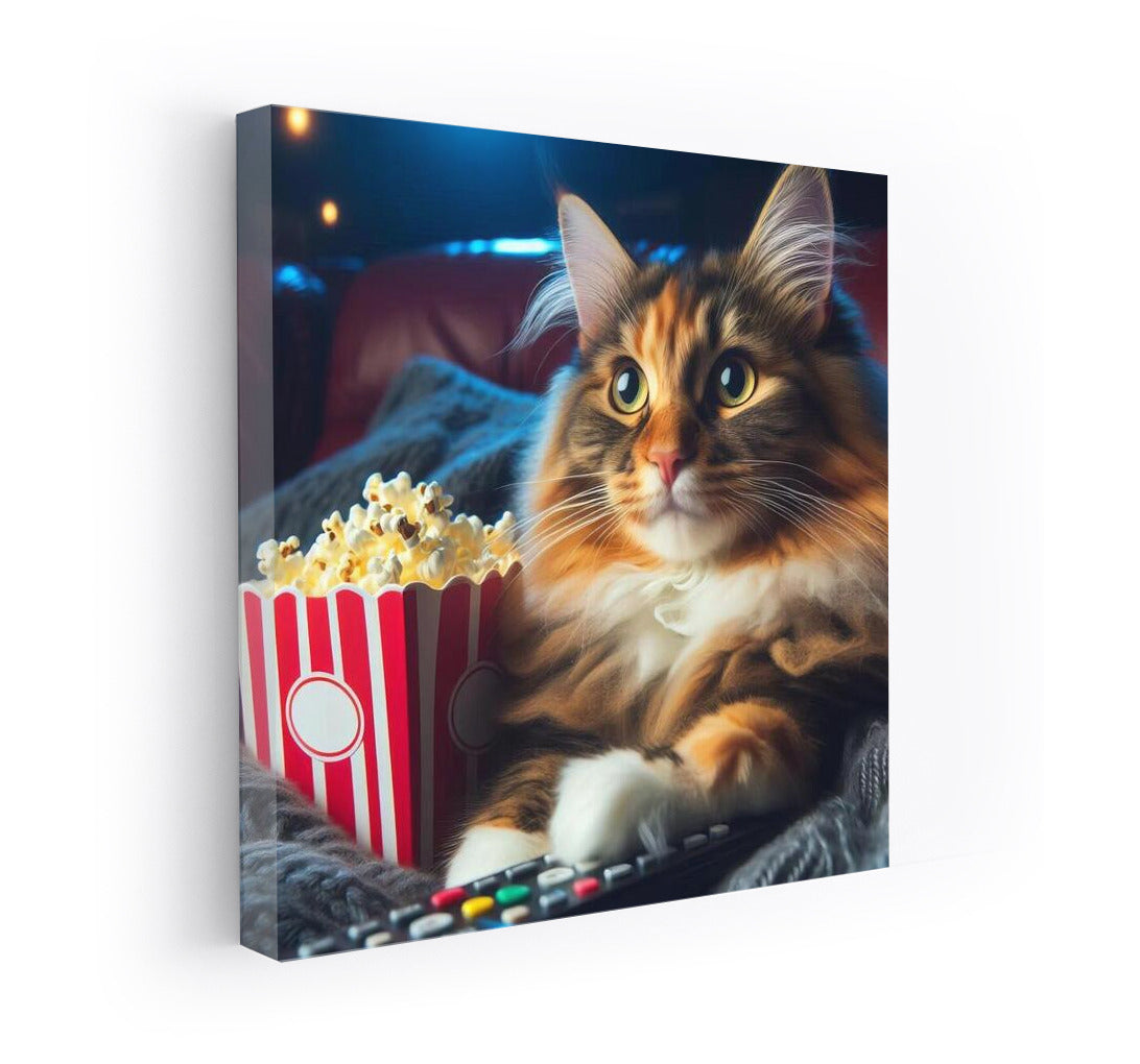 Movie Show with Maine Coon: Cat with Popcorn in the Cinema