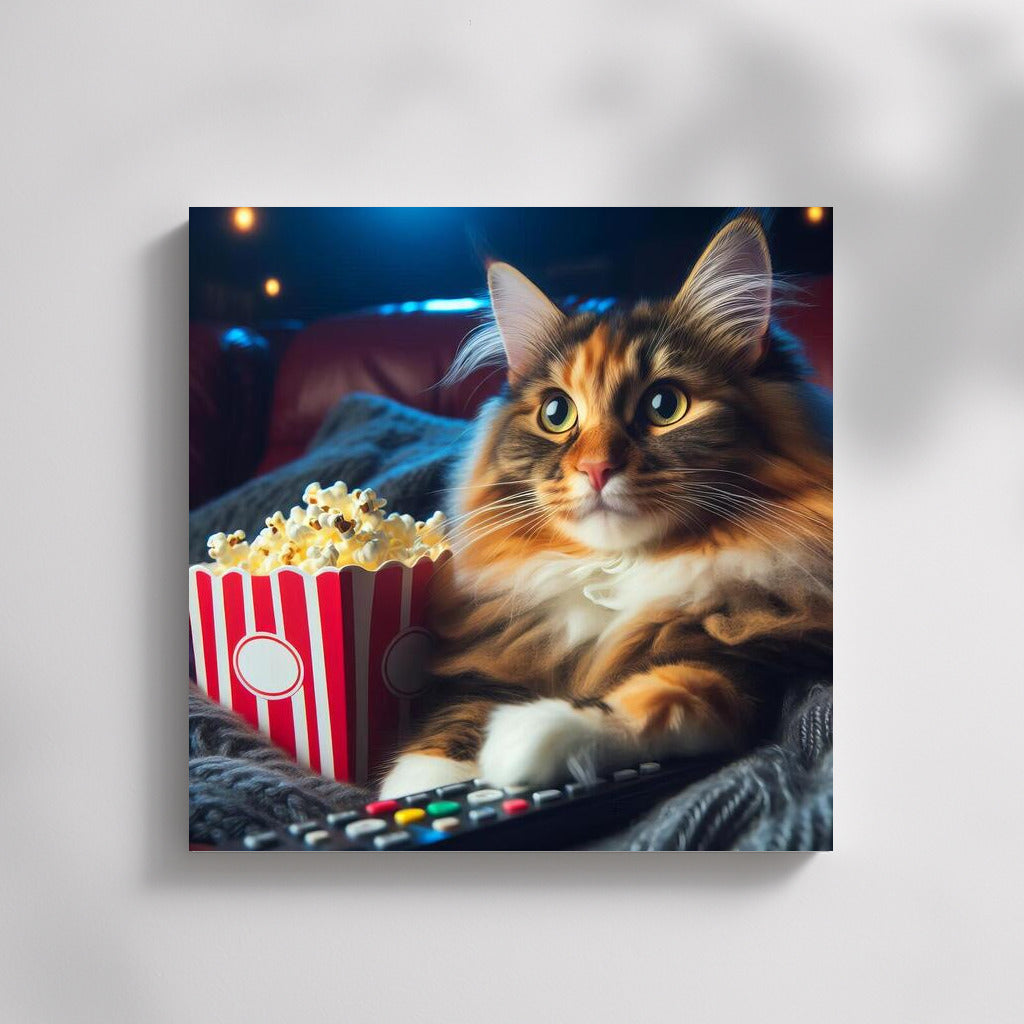 Movie Show with Maine Coon: Cat with Popcorn in the Cinema