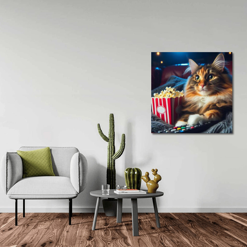 Movie Show with Maine Coon: Cat with Popcorn in the Cinema