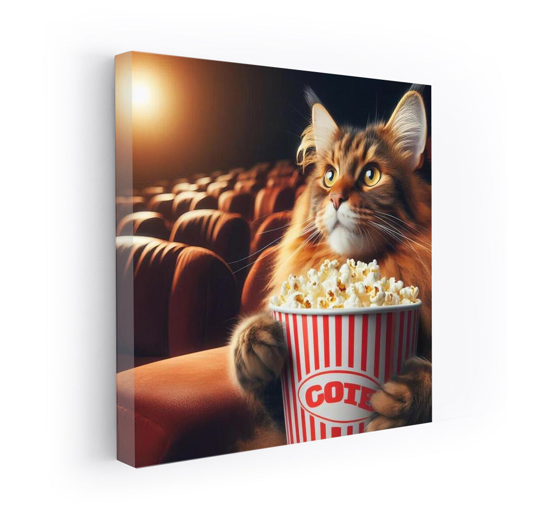 Maine Coon Movie Night: Fluffy Viewer with Popcorn