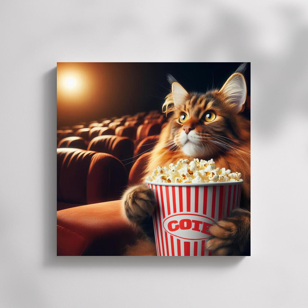 Maine Coon Movie Night: Fluffy Viewer with Popcorn
