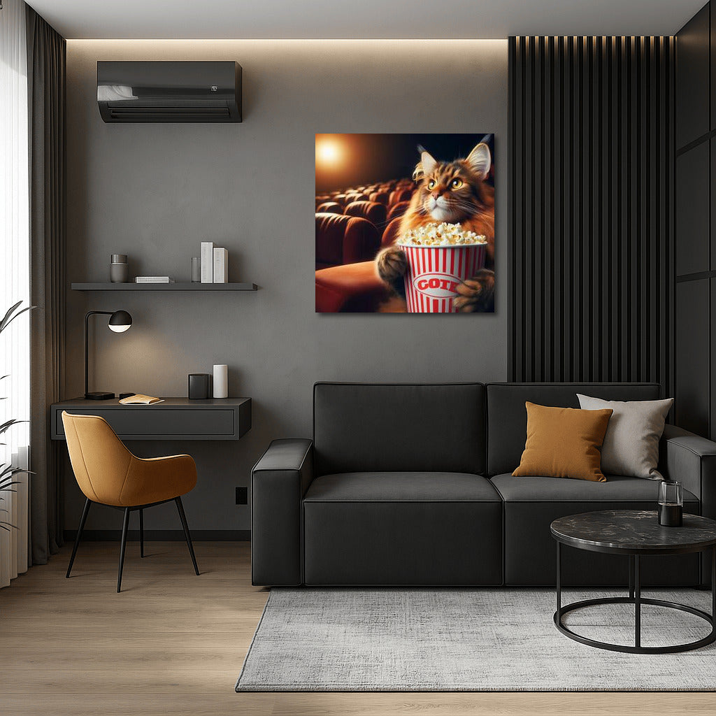 Maine Coon Movie Night: Fluffy Viewer with Popcorn