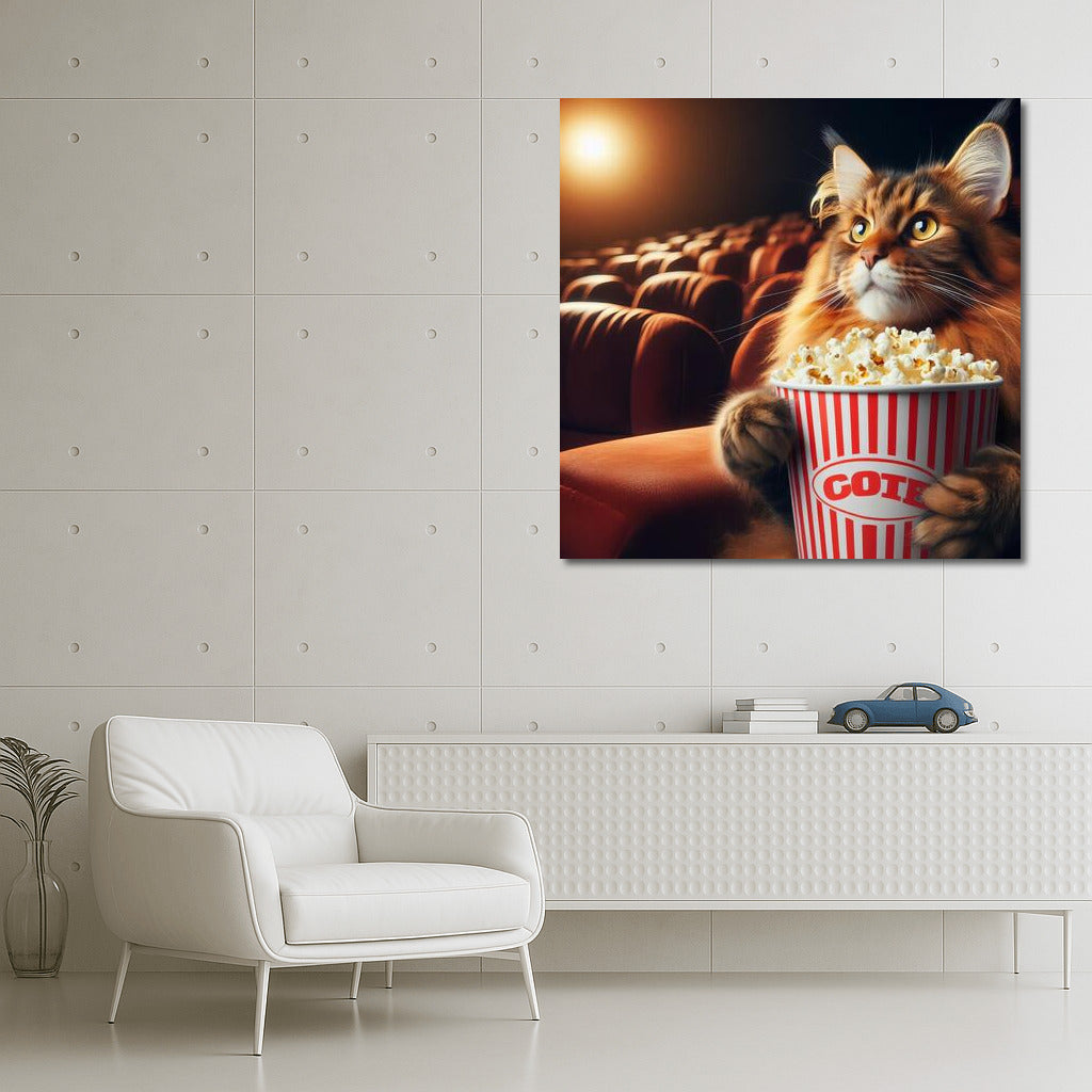Maine Coon Movie Night: Fluffy Viewer with Popcorn