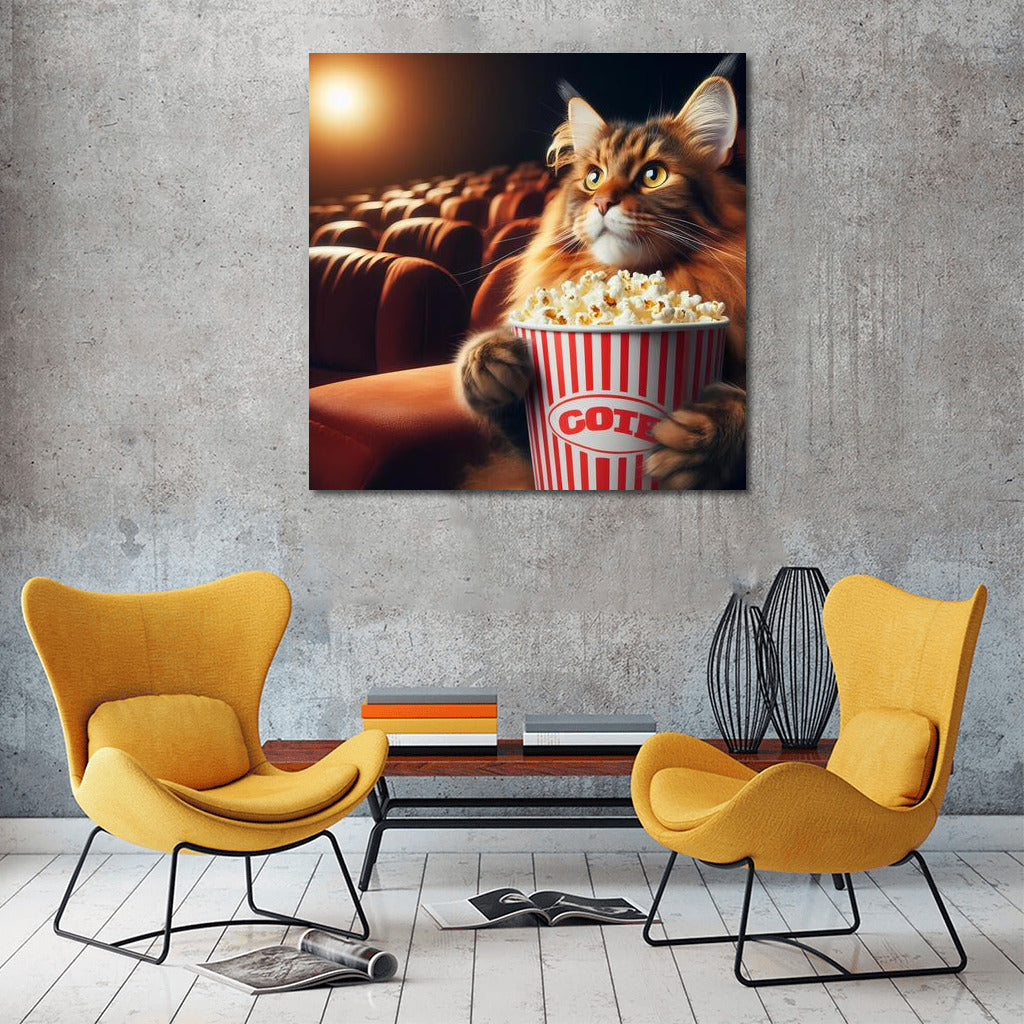 Maine Coon Movie Night: Fluffy Viewer with Popcorn