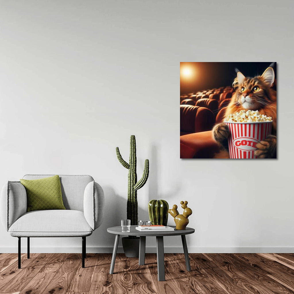 Maine Coon Movie Night: Fluffy Viewer with Popcorn