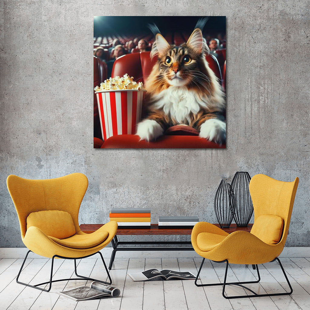 Movie Maine Coon: Fluffy Movie Man with Popcorn