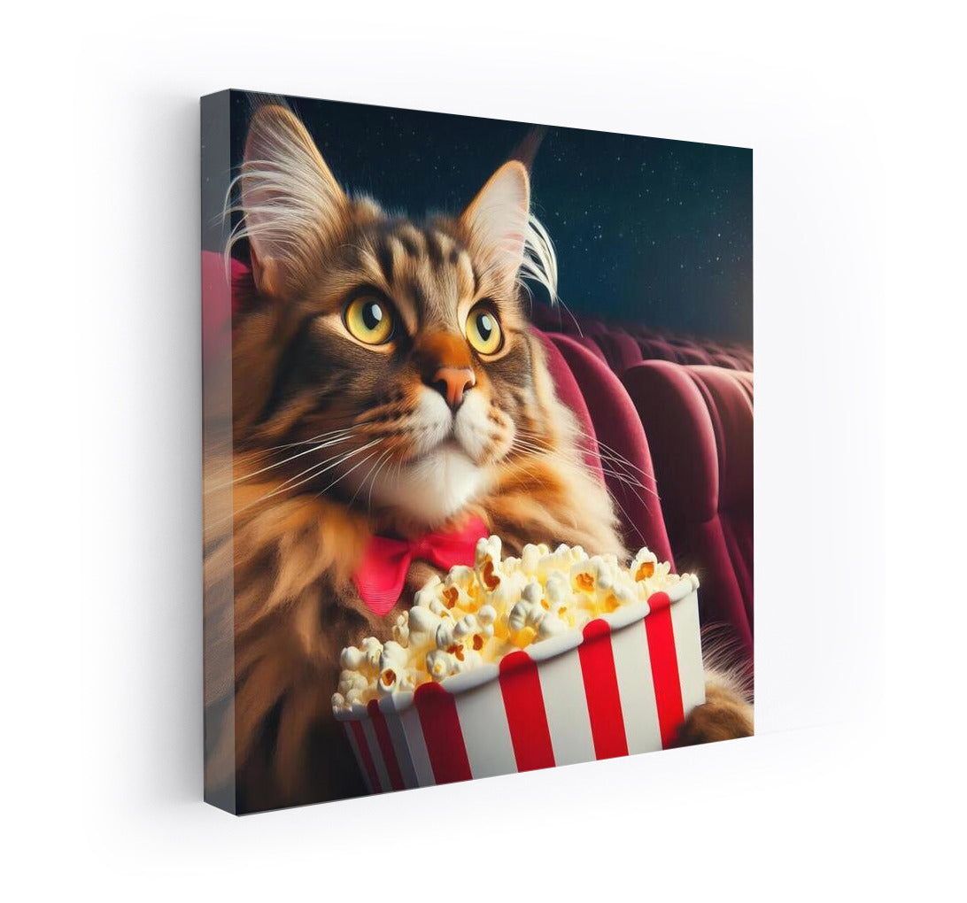 Movie Maine Coon with Popcorn: Fluffy Movie Man