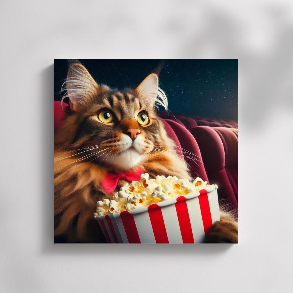 Movie Maine Coon with Popcorn: Fluffy Movie Man