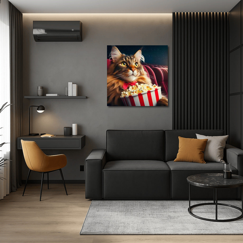 Movie Maine Coon with Popcorn: Fluffy Movie Man