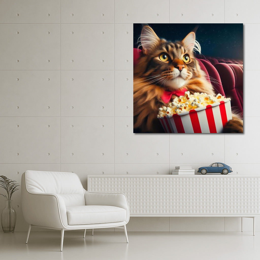 Movie Maine Coon with Popcorn: Fluffy Movie Man