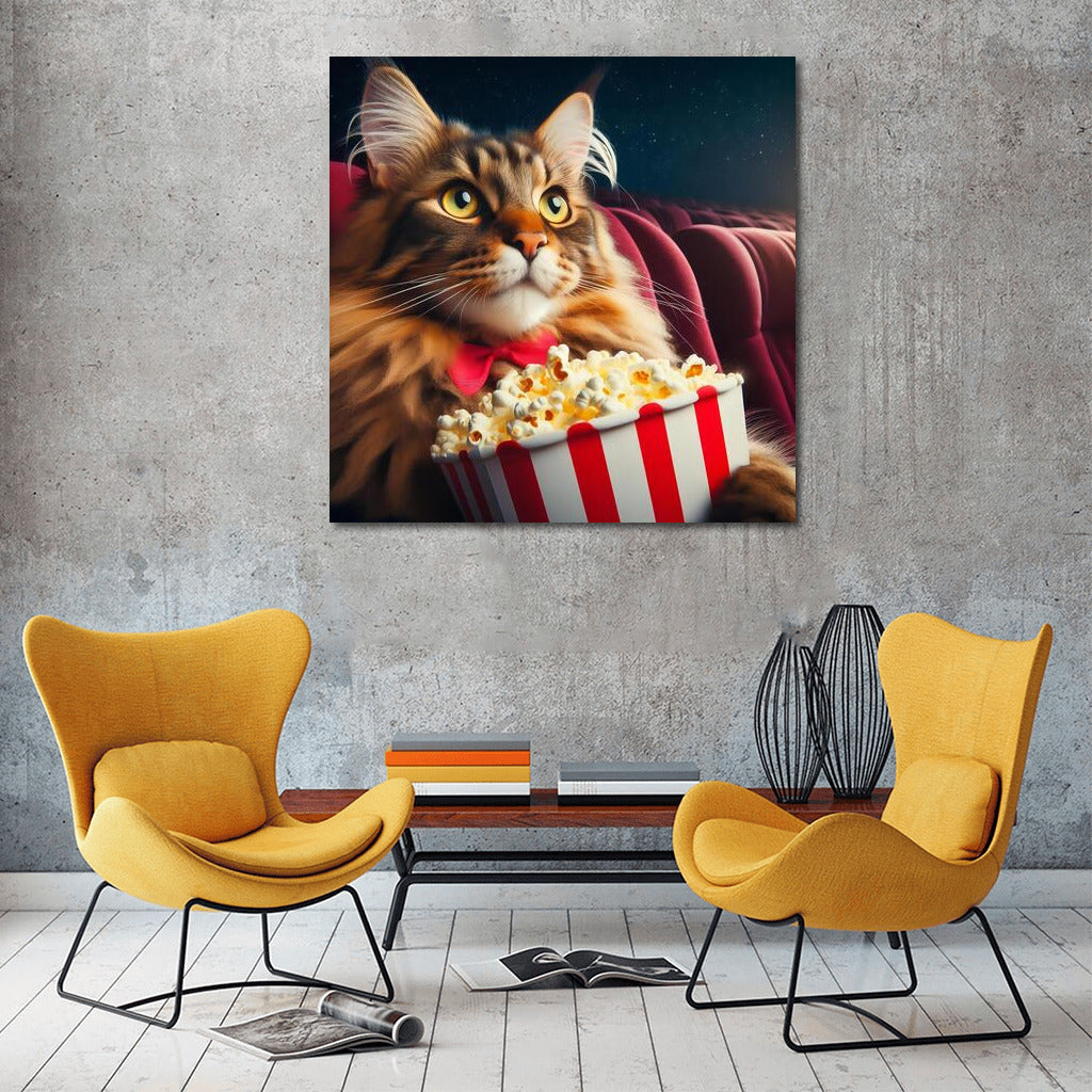 Movie Maine Coon with Popcorn: Fluffy Movie Man