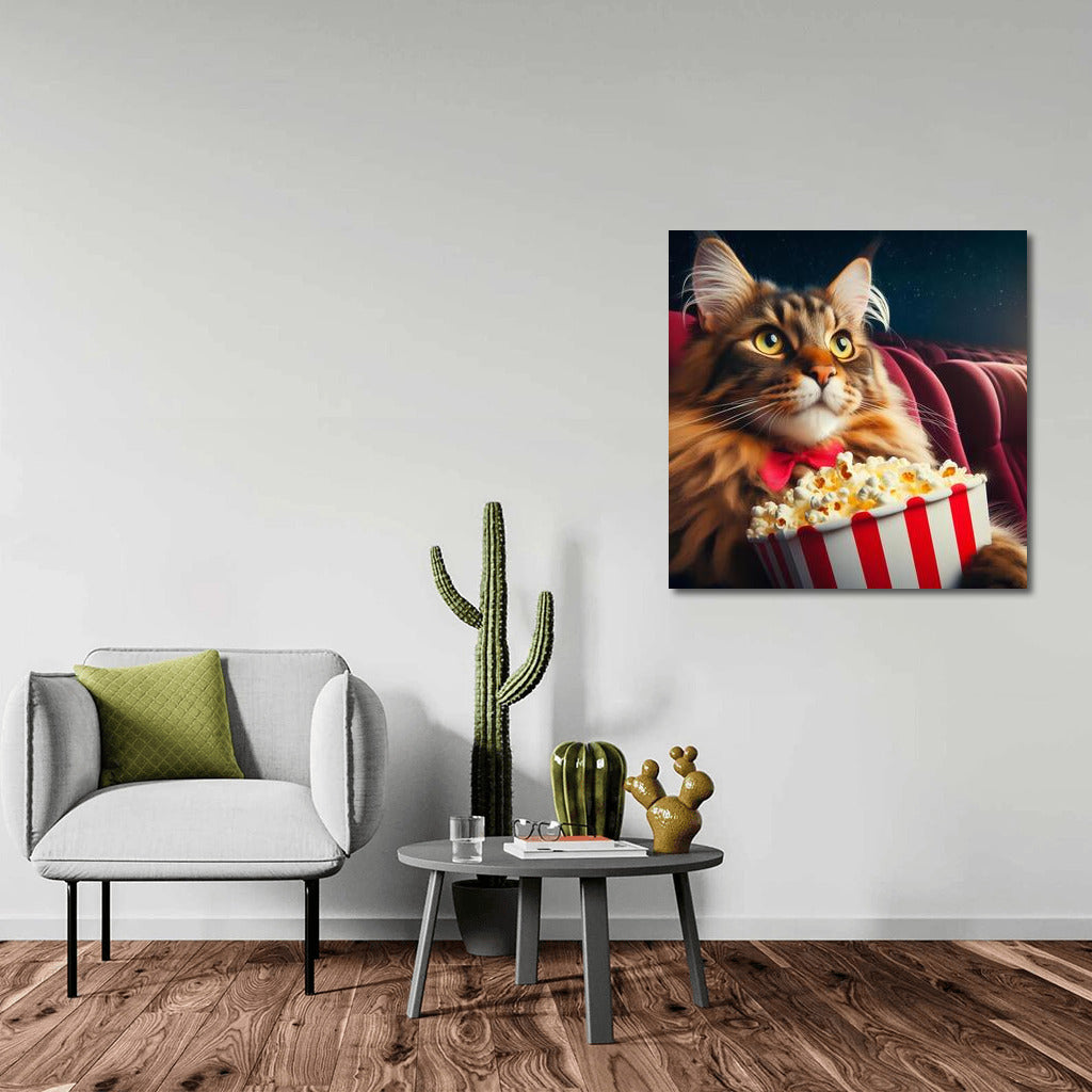 Movie Maine Coon with Popcorn: Fluffy Movie Man