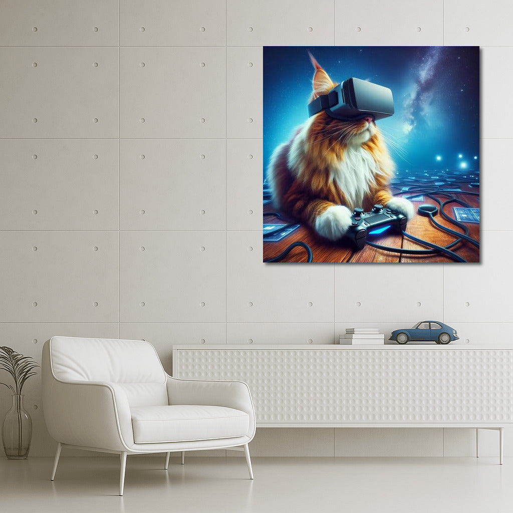 Maine Coon Cat in Virtual Reality: Space Journey