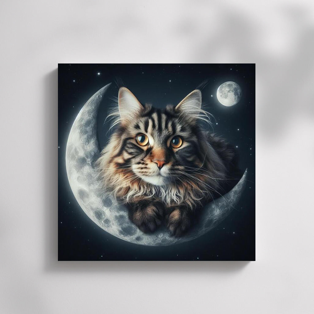 Maine Coon and Moonlit Night: Cosmic Enchantment