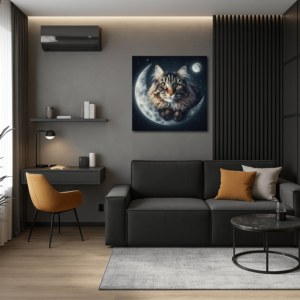Maine Coon and Moonlit Night: Cosmic Enchantment