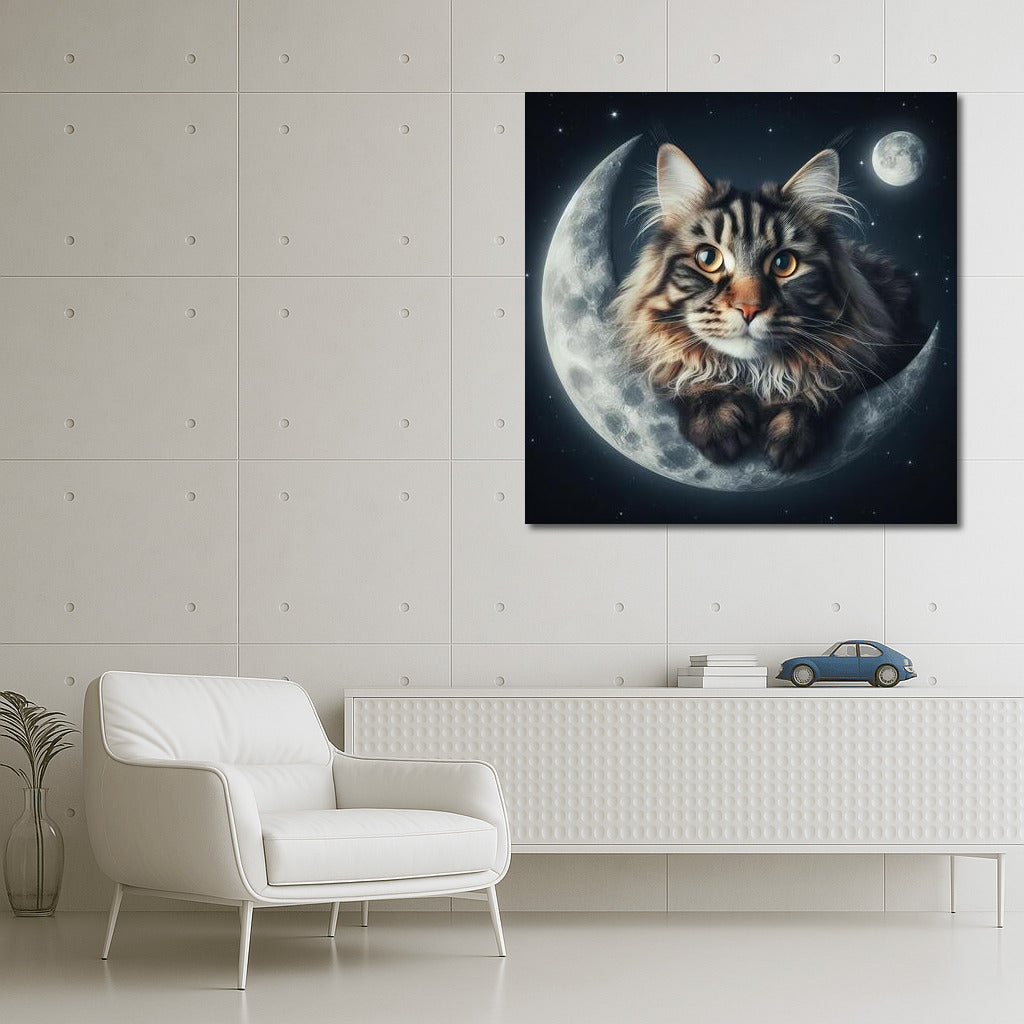 Maine Coon and Moonlit Night: Cosmic Enchantment