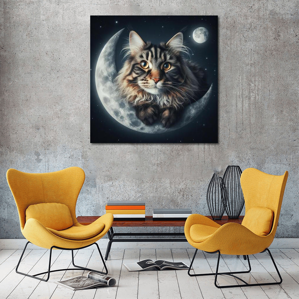 Maine Coon and Moonlit Night: Cosmic Enchantment