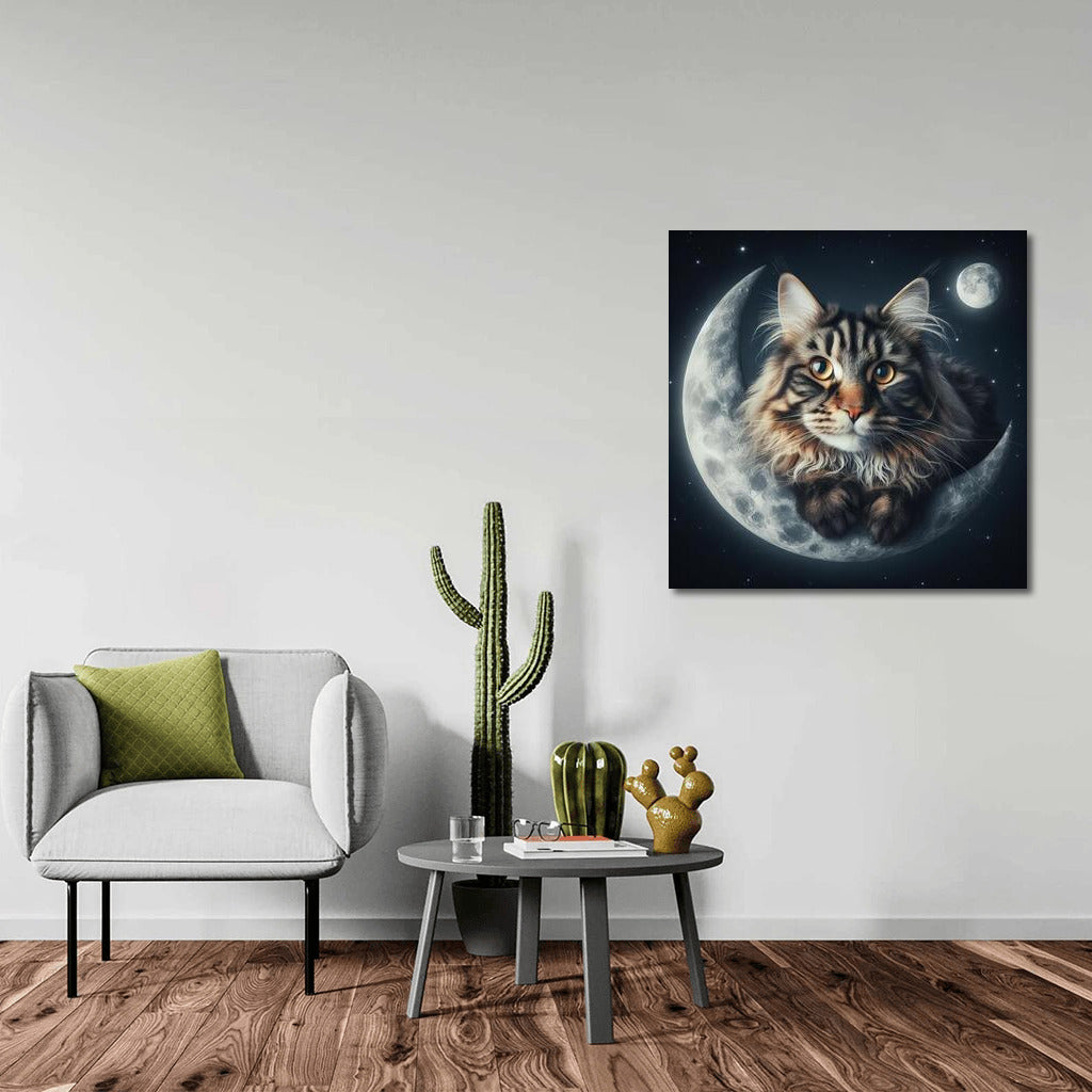 Maine Coon and Moonlit Night: Cosmic Enchantment