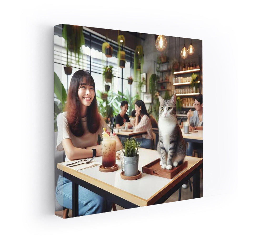 Cat in a Fashionable Cafe: Comfort among Plants and Guests