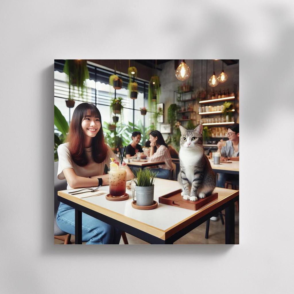Cat in a Fashionable Cafe: Comfort among Plants and Guests