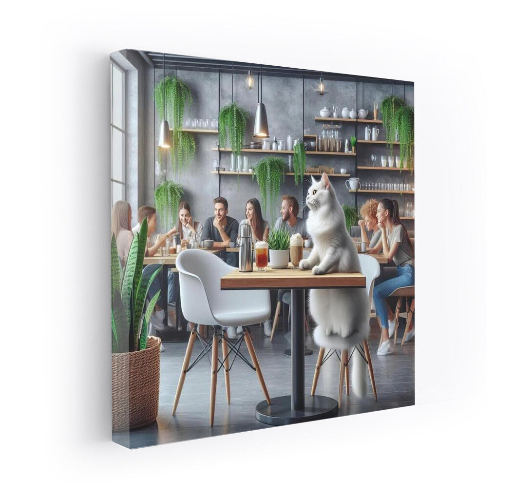 Cat in Modern Cafe: Comfort and Greenery for Cat Lovers