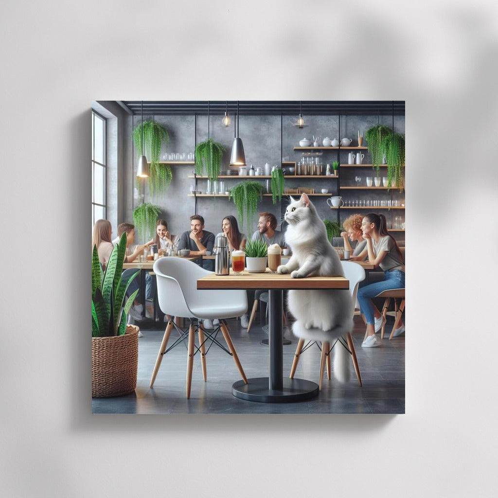Cat in Modern Cafe: Comfort and Greenery for Cat Lovers