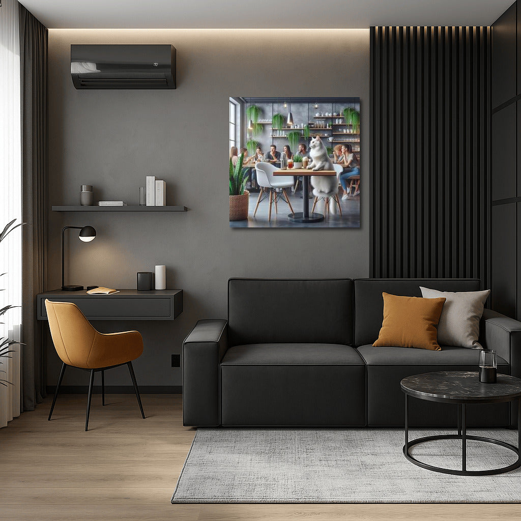 Cat in Modern Cafe: Comfort and Greenery for Cat Lovers