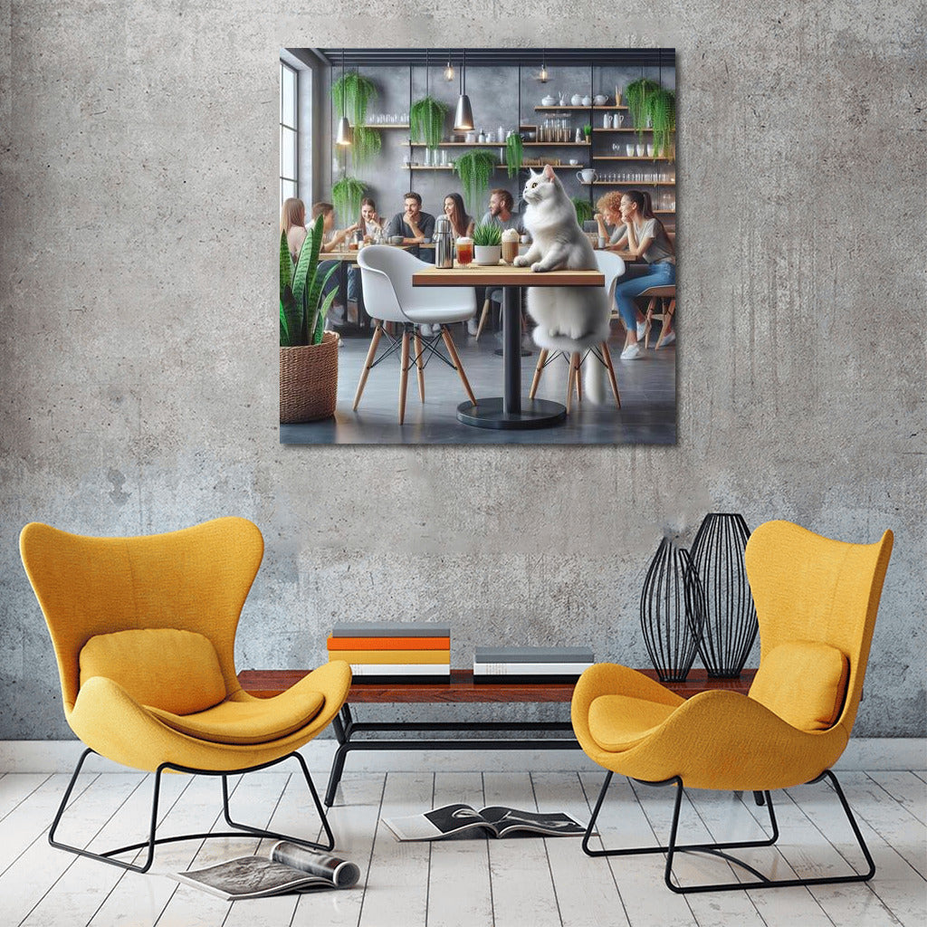 Cat in Modern Cafe: Comfort and Greenery for Cat Lovers
