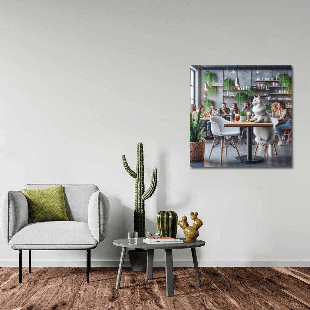 Cat in Modern Cafe: Comfort and Greenery for Cat Lovers