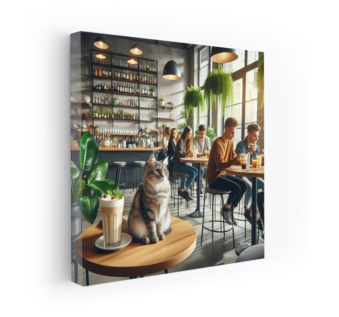Cat in a Fashionable Cafe: Comfort and Greenery in a Modern Interior