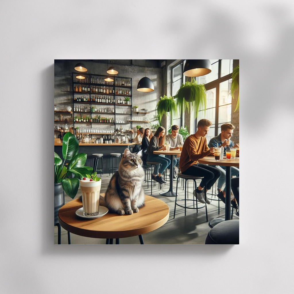 Cat in a Fashionable Cafe: Comfort and Greenery in a Modern Interior