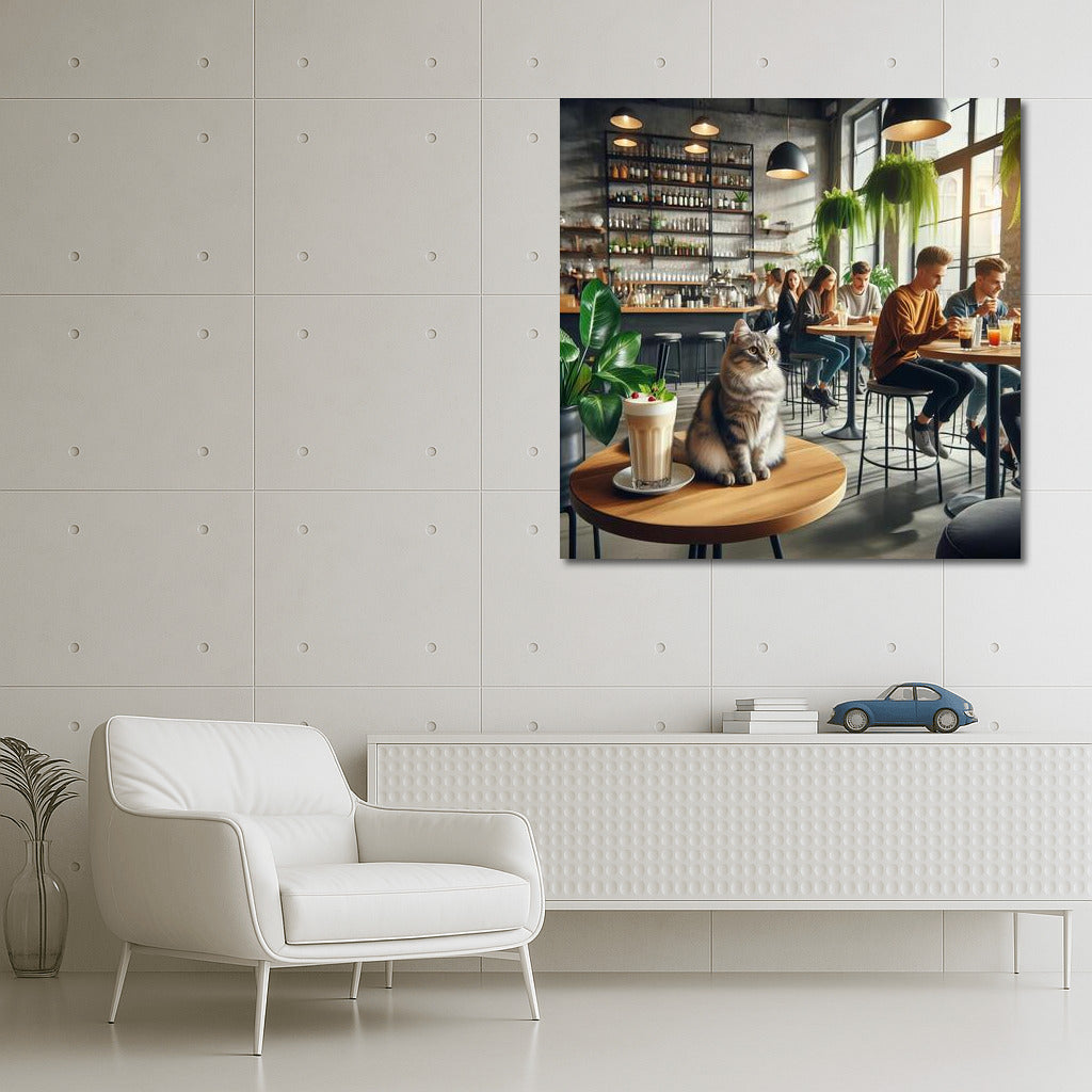 Cat in a Fashionable Cafe: Comfort and Greenery in a Modern Interior