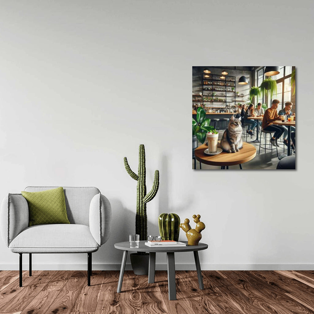 Cat in a Fashionable Cafe: Comfort and Greenery in a Modern Interior