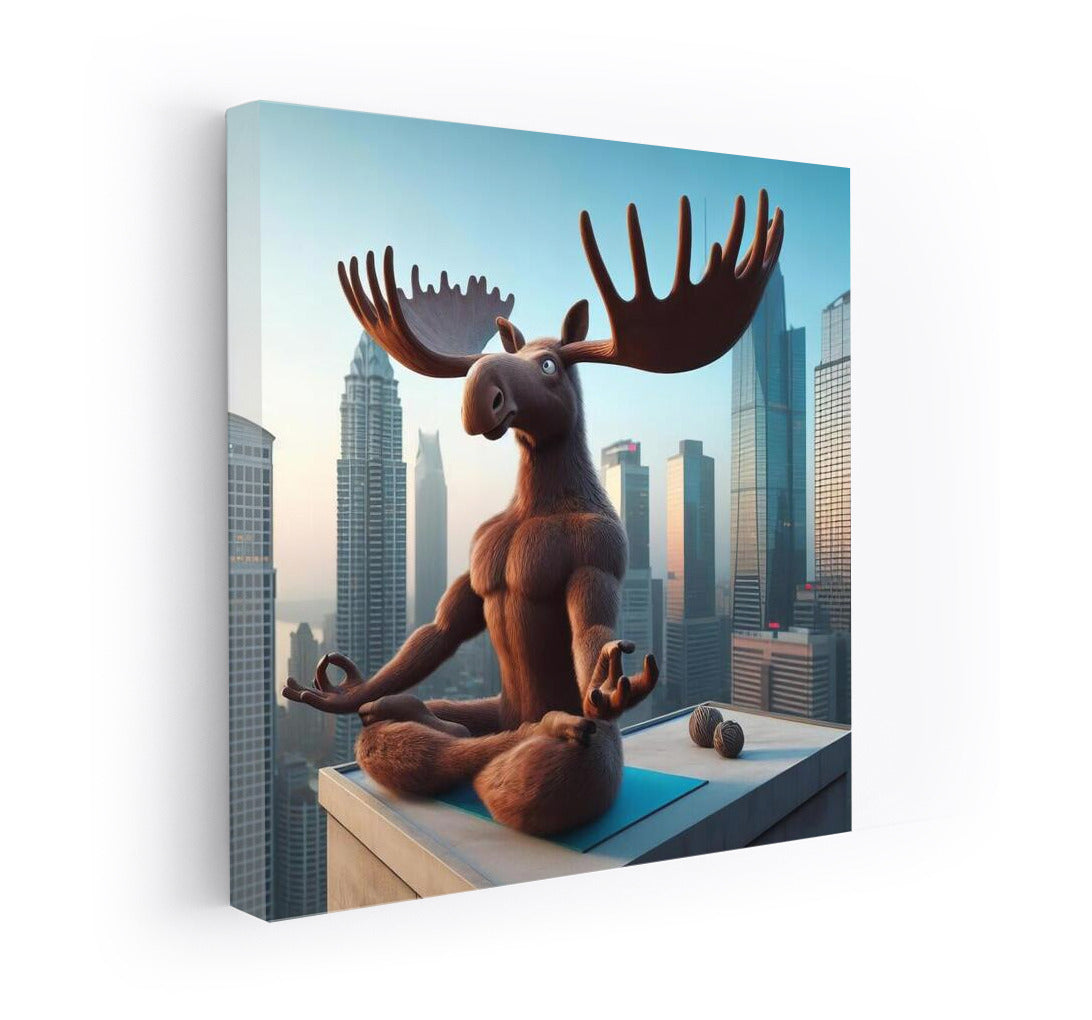 Yoga Moose on the Roof of a Skyscraper: Absurd Calm