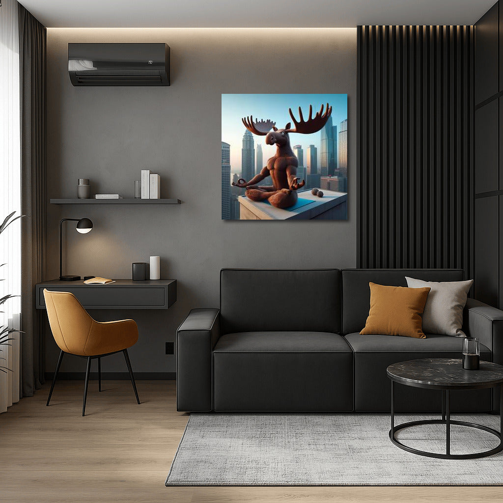 Yoga Moose on the Roof of a Skyscraper: Absurd Calm