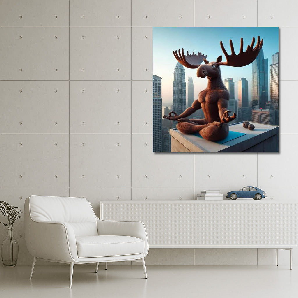 Yoga Moose on the Roof of a Skyscraper: Absurd Calm