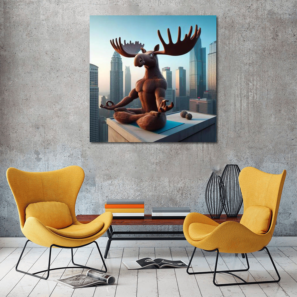 Yoga Moose on the Roof of a Skyscraper: Absurd Calm
