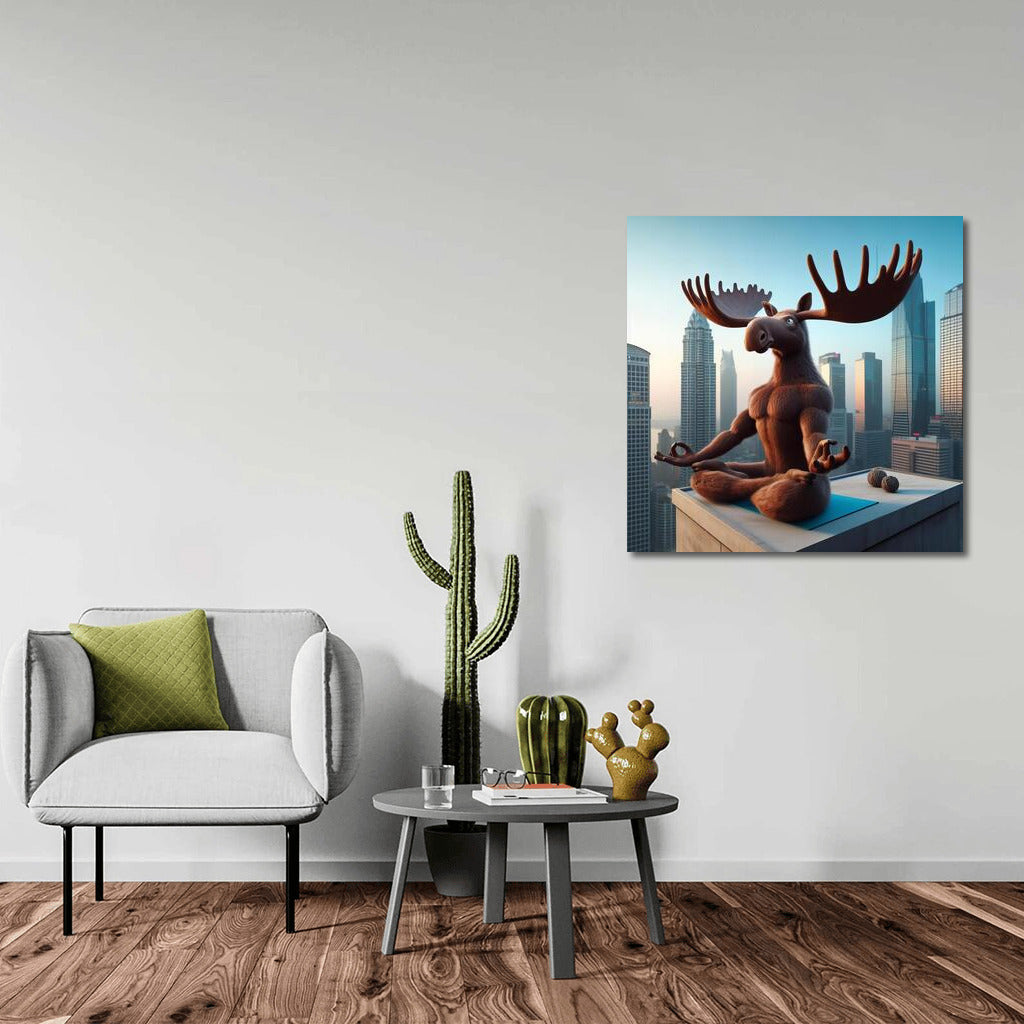 Yoga Moose on the Roof of a Skyscraper: Absurd Calm