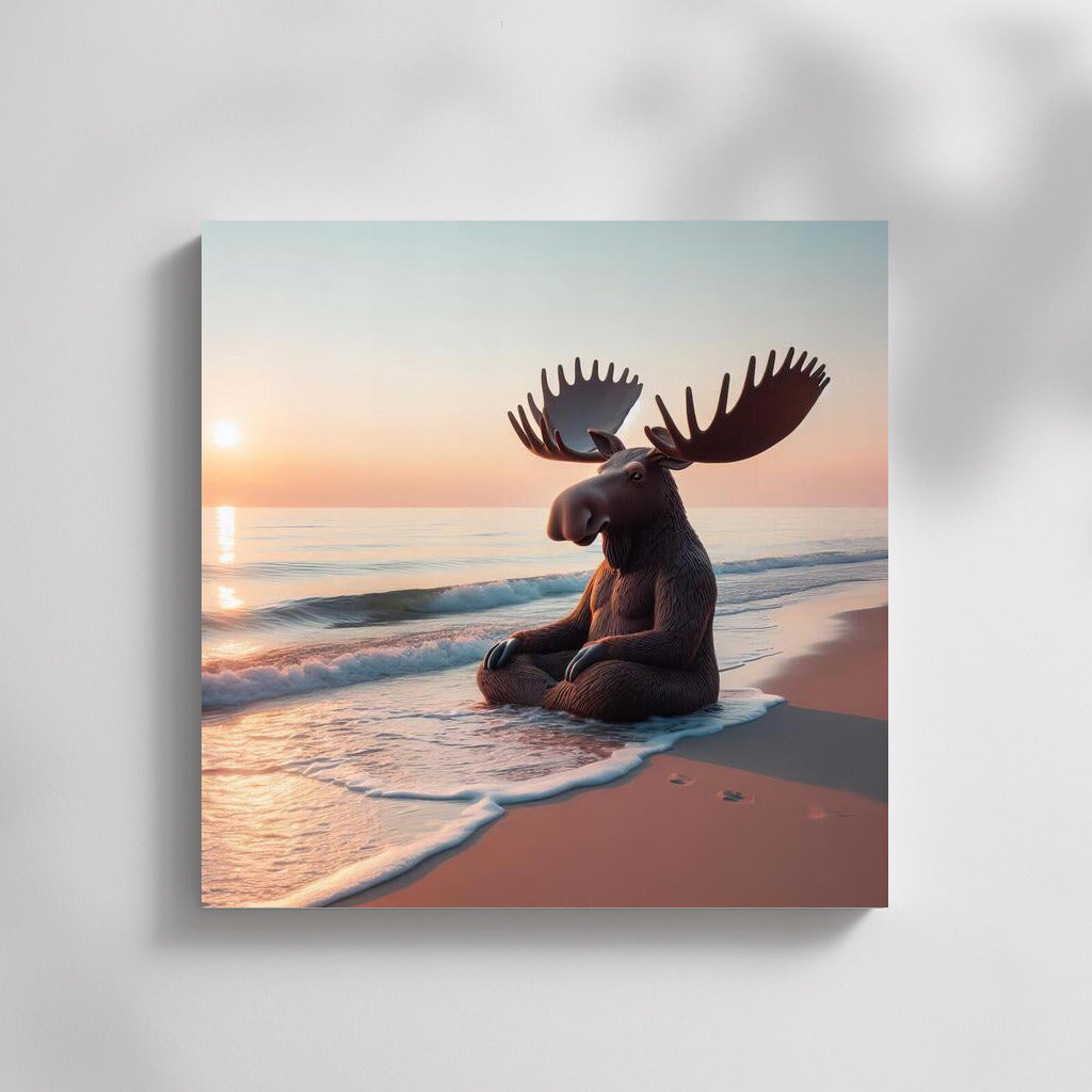 Meditating Elk on the Beach: Harmony and Comfort in Your Home