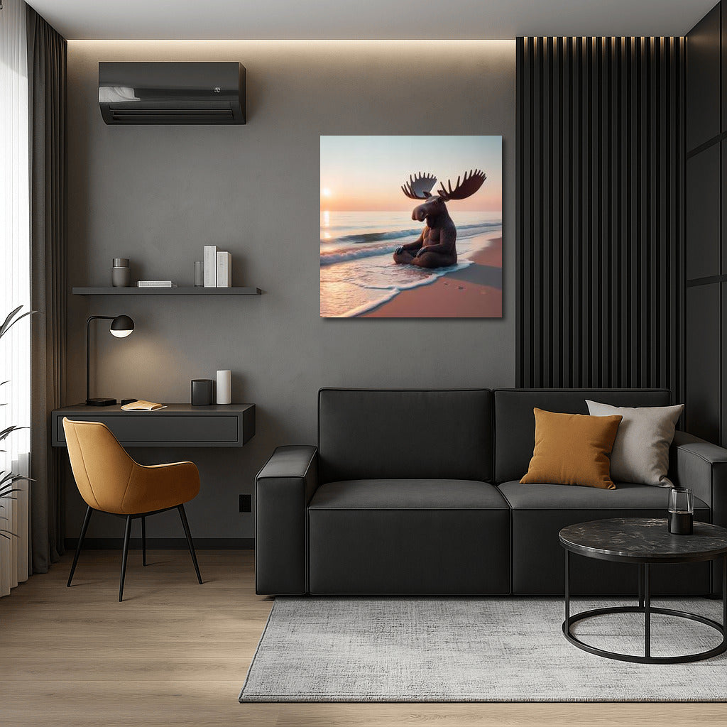 Meditating Elk on the Beach: Harmony and Comfort in Your Home