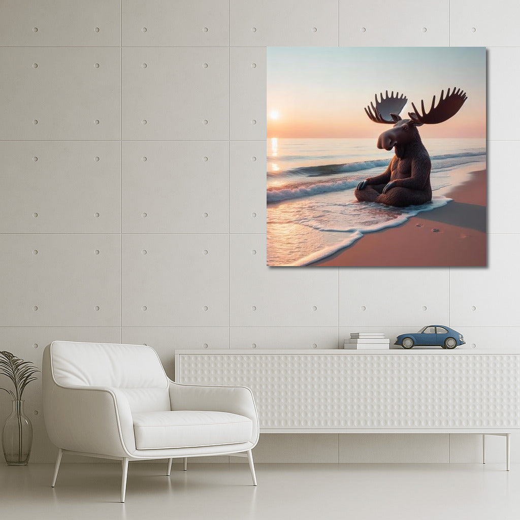 Meditating Elk on the Beach: Harmony and Comfort in Your Home