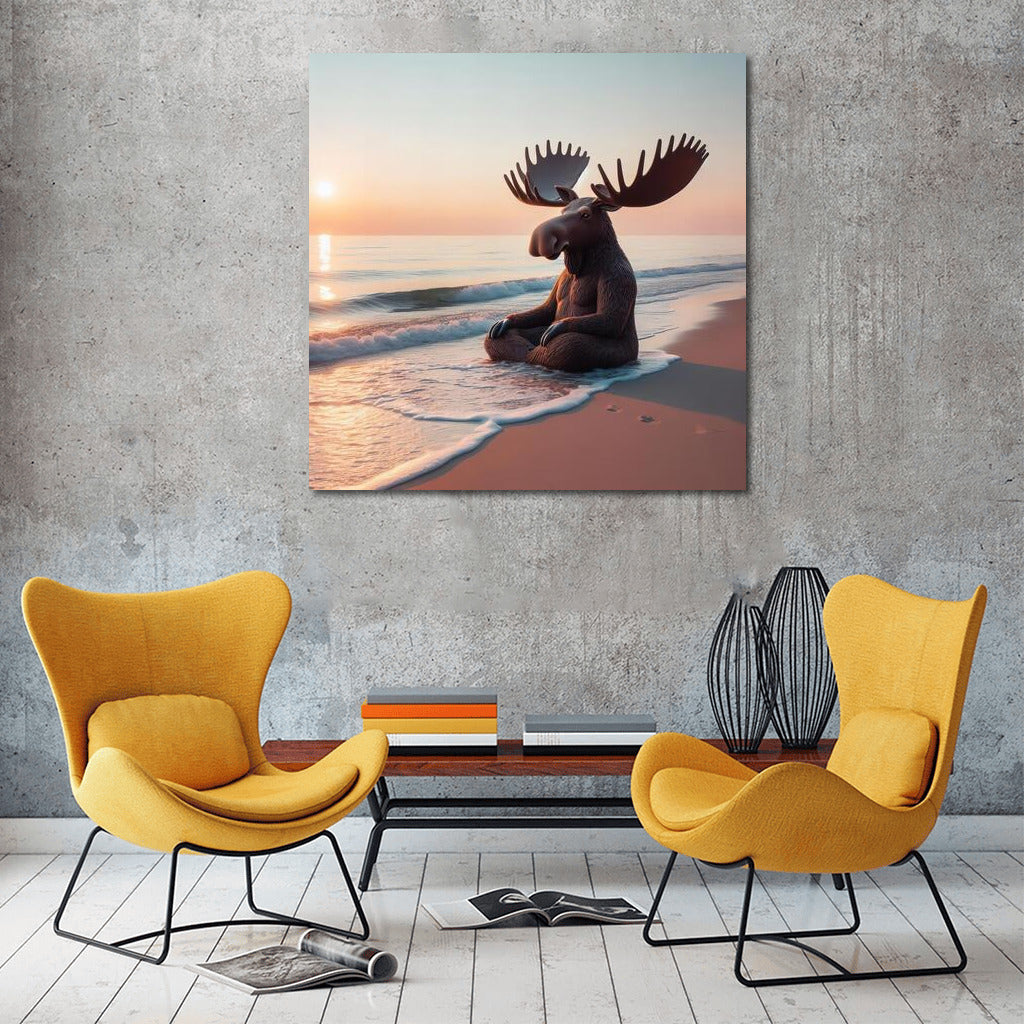 Meditating Elk on the Beach: Harmony and Comfort in Your Home