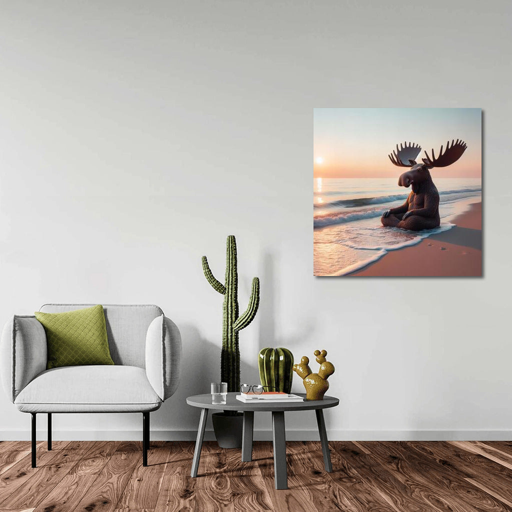 Meditating Elk on the Beach: Harmony and Comfort in Your Home
