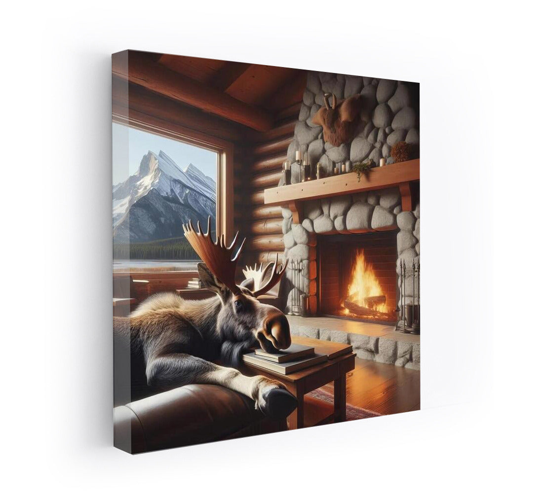 Moose at the Fireplace Cozy at Mountain Cabin