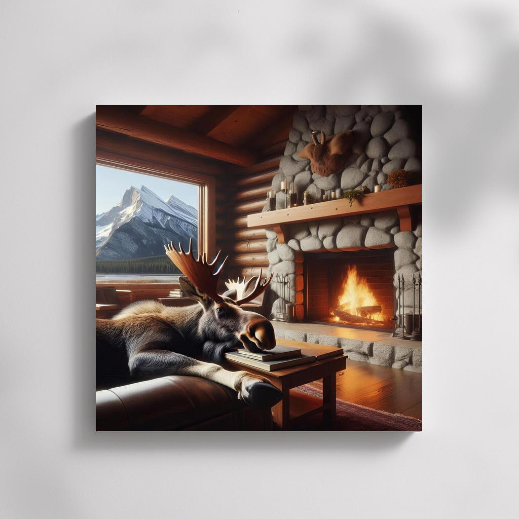 Moose at the Fireplace Cozy at Mountain Cabin